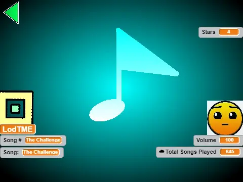 Interface of the Geometry Dash All Songs interactive music player, showing song selection.