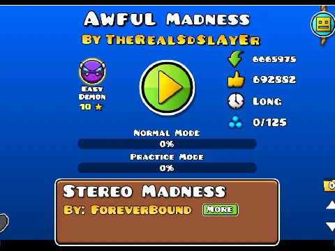 Geometry Dash Awful Madness by SDslayer100 intense demon level gameplay