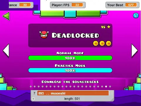 Geometry Dash Deadlocked Remix challenging level screenshot