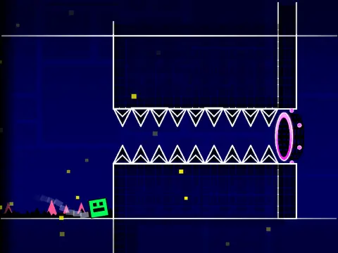 Geometry Dash Demon Noclip platformer game with bounce pad mechanics