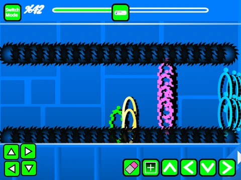 Screenshot of the Geometry Dash Easy Wave Level Editor interface showing block placement
