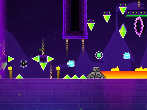 Geometry Dash Explorers V5 gameplay screenshot showing platforming action