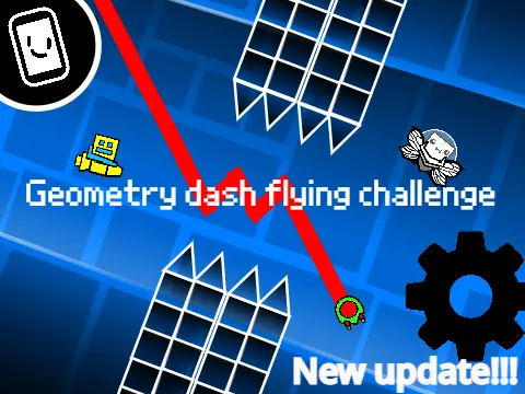 Geometry Dash Flying Challenge gameplay showing flight modes and obstacle navigation