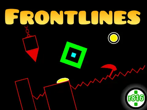 Geometry Dash Frontlines game cover with rhythm platforming action