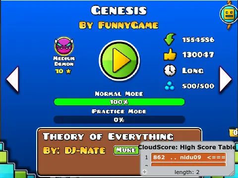 Play Geometry Dash Genesis Remix, a creative fan-made level