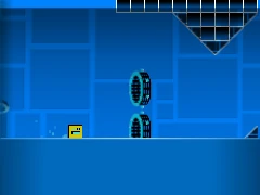 Geometry Dash hard level gameplay with complex obstacles