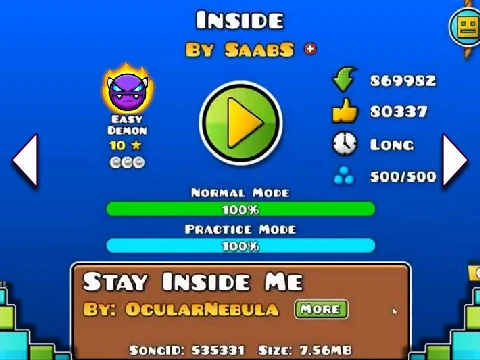 Geometry Dash Inside Remix gameplay screenshot showing remixed level design