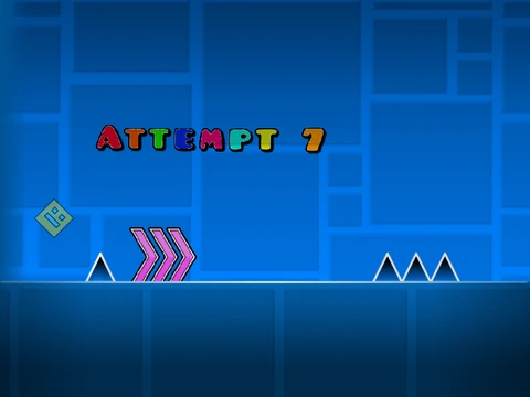 Gameplay screenshot of Geometry Dash Level 4 Confusion showing obstacles and the cube icon
