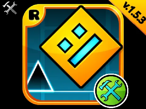 Preview of the Geometry Dash level editor engine showing tile palette and editing grid