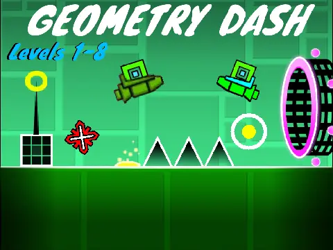 Geometry Dash Levels 1-8 Updated v1.2 Remix gameplay showing enhanced early levels