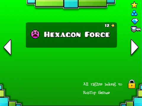Geometry Dash noclip gameplay showing Hexagon Force and other levels without collision detection