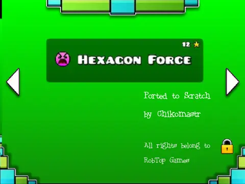 Screenshot of Geometry Dash fan game showing level 16-21 with customization and vault feature