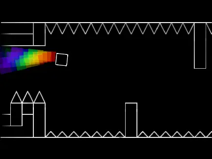 Geometry Dash Levels 4-6 Hacked gameplay screenshot showing automated cube navigation