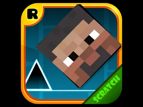Geometry Dash Minecraft Ver gameplay screenshot showing blocky character and obstacles