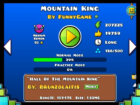Geometry Dash Mountain King NoClip gameplay