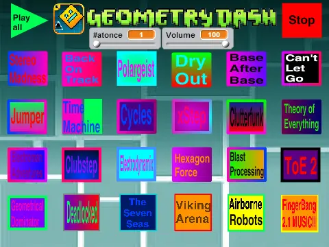 Geometry Dash Music Meltdown 2.0 and 2.1 soundtrack collection player cover