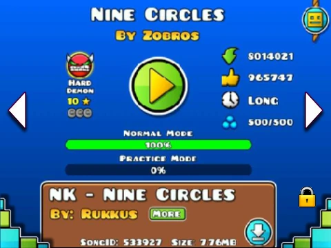 Geometry Dash Nine Circles Noclip mode gameplay