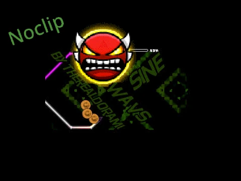 Geometry Dash Noclip Sine Wavs gameplay with sine wave patterns and no clip mode