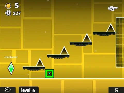 Geometry Dash Online Remix gameplay screenshot showing colorful geometric obstacles
