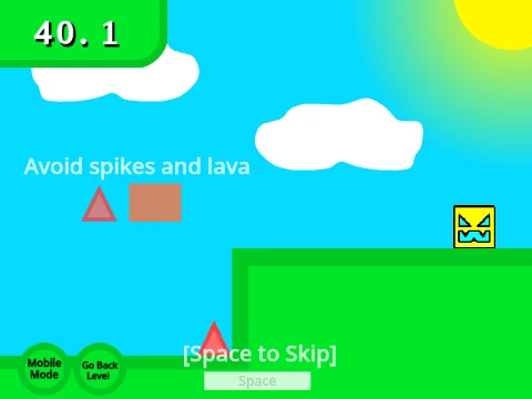 Geometry Dash Platformer mode with free movement and exploration