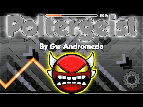 Geometry Dash Poltergeist level being played with noclip mode enabled