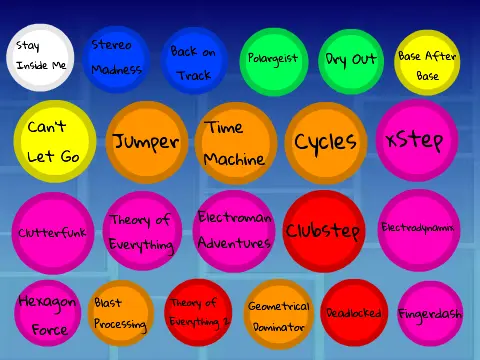 Geometry Dash Music Player Cover Image Featuring Songs 1 to 21