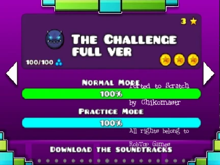 Geometry Dash The Challenge v2 gameplay screenshot with obstacles