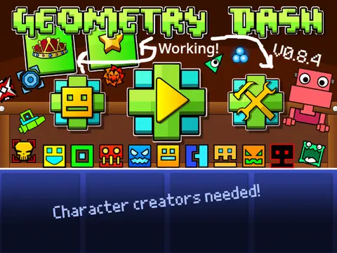 Geometry Dash version 0.8.4 logo and game cover image