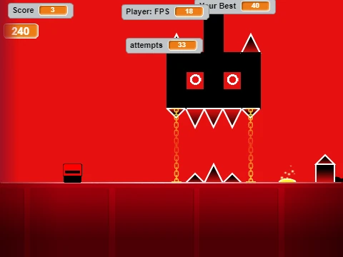 Geometry Dash v1.5 Clubstep gameplay showing demon difficulty obstacles