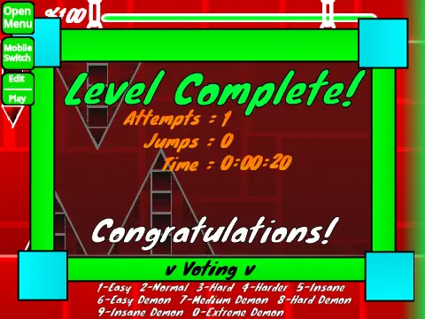 Interface of the Geometry Dash Wave Challenge XYZ level editor showing block menus and tools.