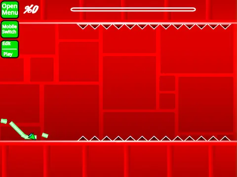 Interface of the Geometry Dash level editor showing block menus and editing tools