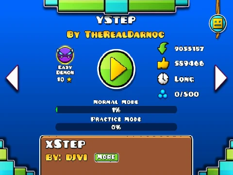 Geometry Dash Ystep Noclip gameplay screenshot with no clip mode enabled