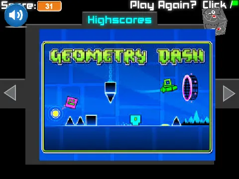 Géométrie Dash 5 platformer game with cloud high scores logo