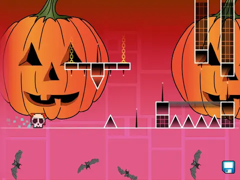 Halloween-themed Geometry Dash Demon Level Remix game logo with festive elements