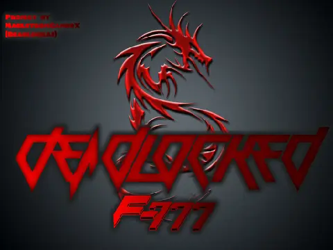 House F-777 Deadlocked game logo featuring electronic music visualizer elements