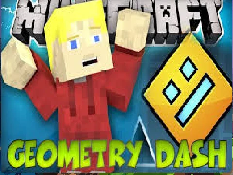 Gameplay of Minecraft Geometry Dash featuring Minecraft-style blocks and characters