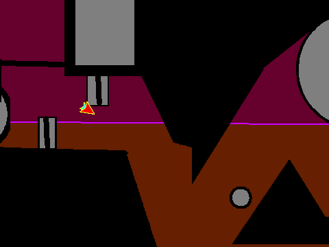 Gameplay screen of Mini Wave 4 game featuring wave character and obstacles