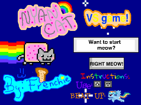 Nyan Cat and Rainbow Dash crossover game logo and cover image