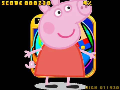 Peppa Pig character in a Geometry Dash World style platformer level