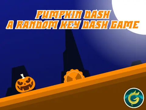 Halloween-themed gameplay of Pumpkin Dash showing a pumpkin character, spikes, and chocolates to collect