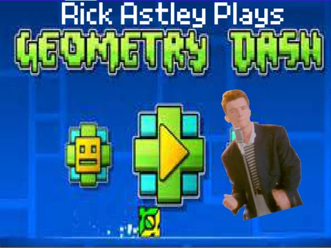 Play the funny Rick Astley Geometry Dash meme game online