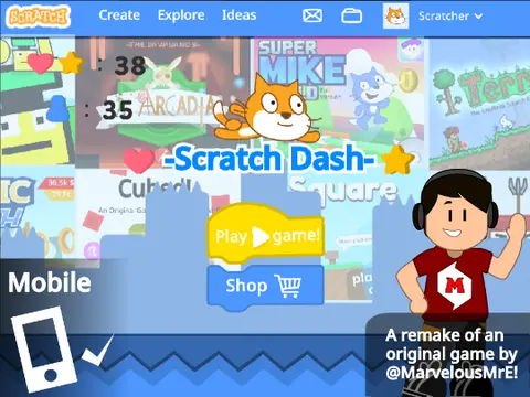 Scratch Dash game character and logo