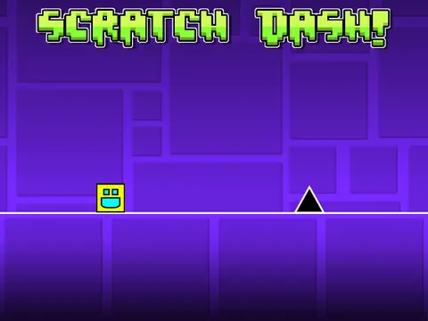 Scratch Dash game logo featuring iconic Geometry Dash style