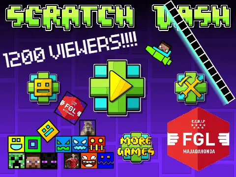 Scratch Dash Edición FGL gameplay screenshot with classic Geometry Dash aesthetics