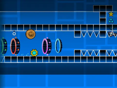 Logo for Geometry Dash sandbox game featuring play and edit tools