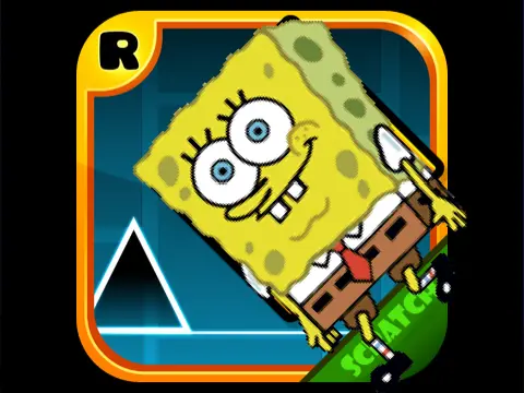 SpongeBob Dash Geometry Dash gameplay screenshot featuring SpongeBob character