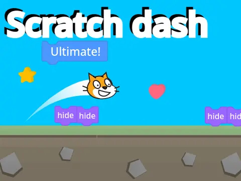 Scratch Dash Ultimate game logo featuring Scratch Cat character