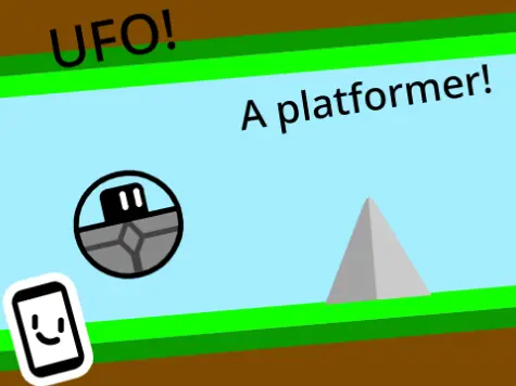 UFO A Platformer game cover featuring a black UFO and platforms