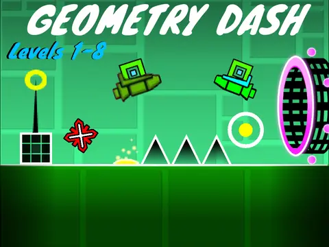 Updated Geometry Dash Levels 1-8 cover showing classic GD icons