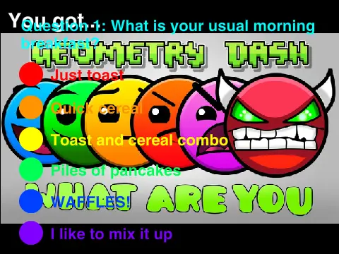 What Geometry Dash Level Are You v1.2.2 Quiz Screenshot
